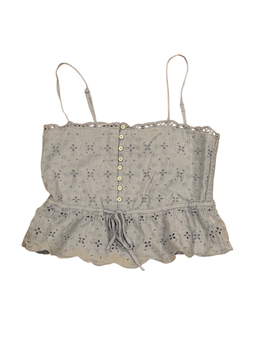 Aerie light blue eyelet peplum smocked back cami top S